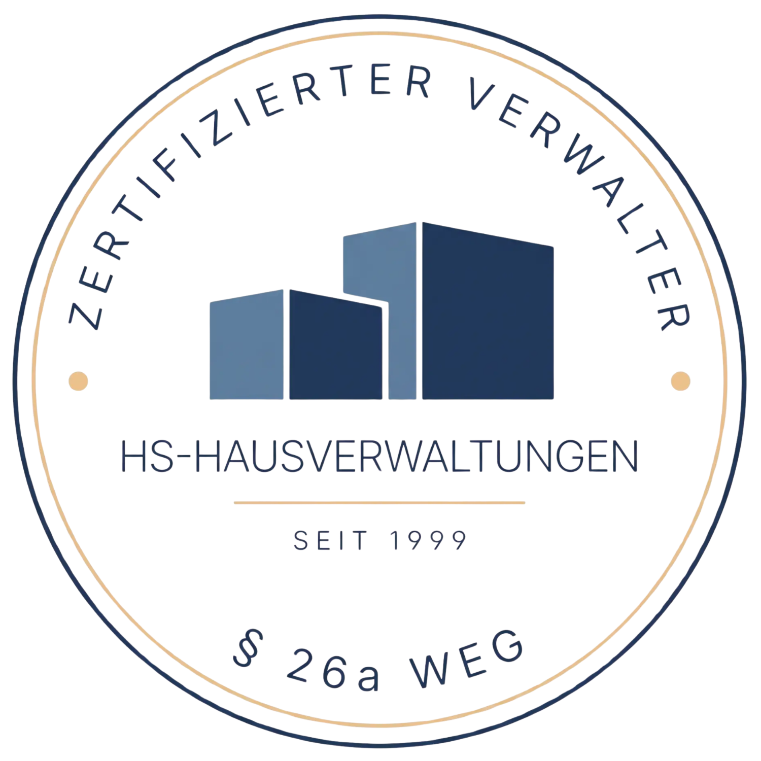 Rundes Zertifikat-Siegel „Zertifizierter Verwalter“ für HS-Hausverwaltungen, seit 1999, § 26a WEG. - Zertifizierung Hausverwalter